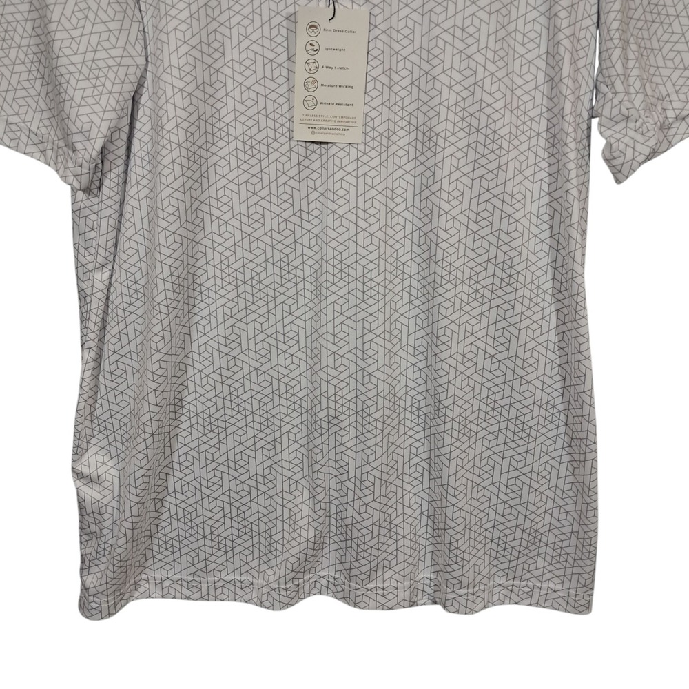 Collars & Co Mens Semi Spread Collar Polo Shirt XL White Geometric Short‎ Sleeve - Picture 5 of 15